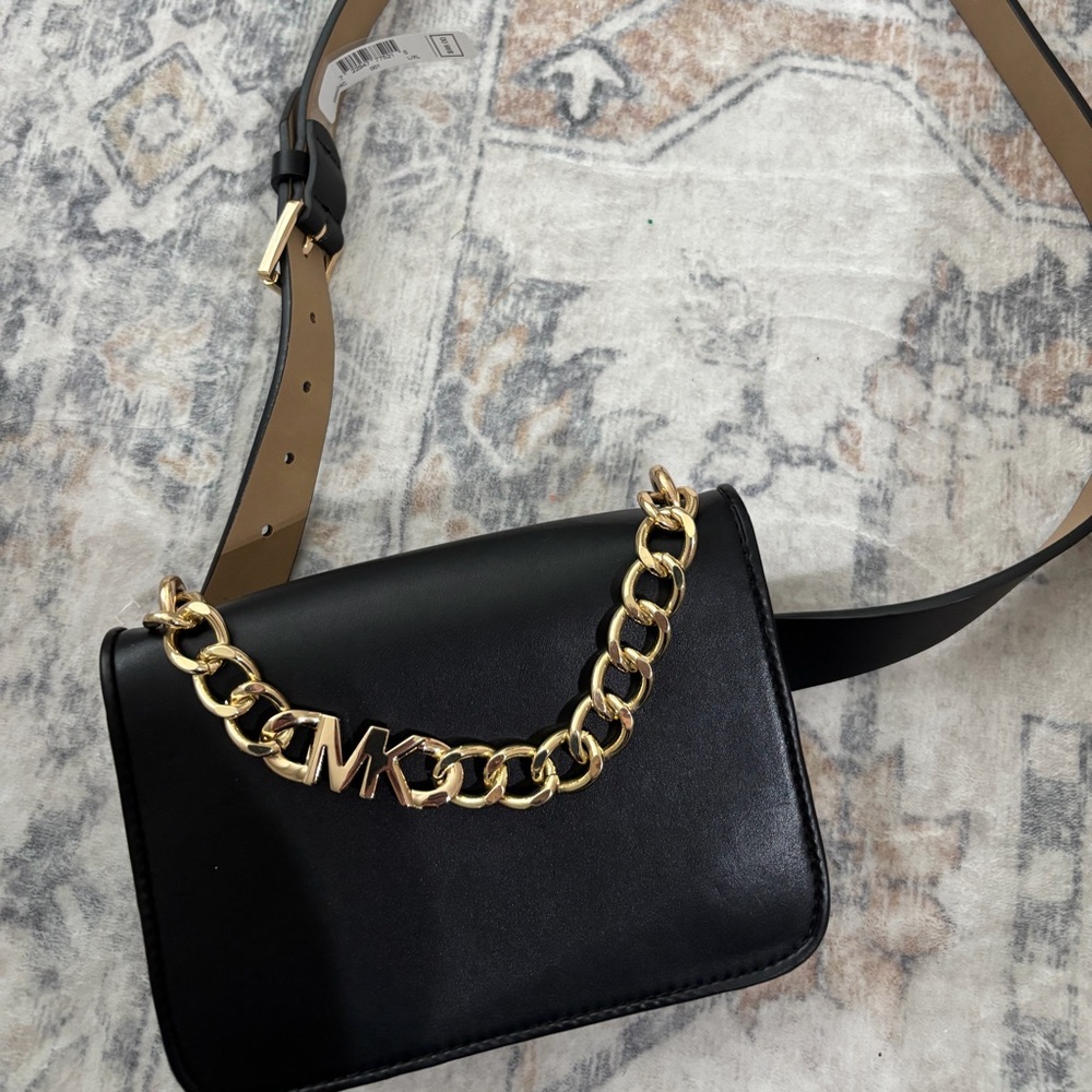 MK Michael Kors | NEW Black Belt Crossbody with Bag Gold Chain